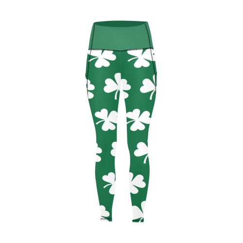 St Patricks Day Clover Women's All Over Print Leggings with Pockets (Model L56)