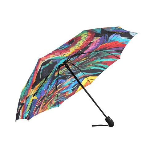 Cool colorful abstract dragons. Black background. Auto-Foldable Umbrella (Model U04)