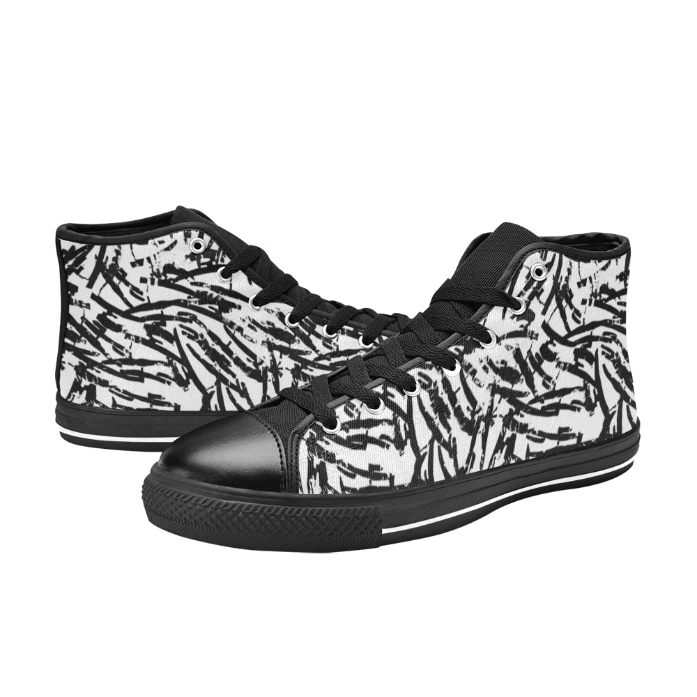 Brush Stroke Black and White Women's Classic High Top Canvas Shoes (Model 017)