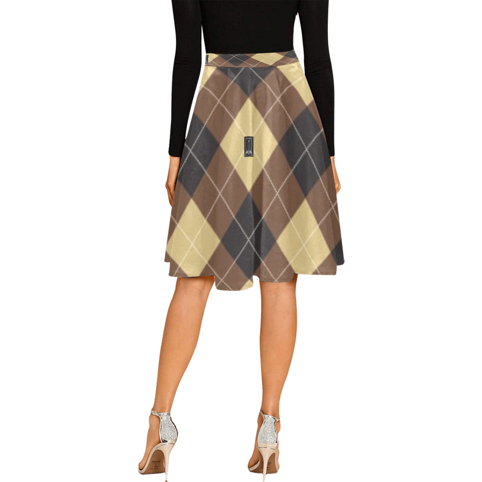 DIONIO Clothing - Ladies' Argyle Brown & Badge Melete Pleated Midi Skirt Melete Pleated Midi Skirt (Model D15)