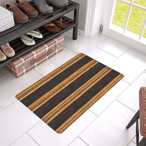 gold, brown and white striped pattern Doormat 24"x16" (Black Base)
