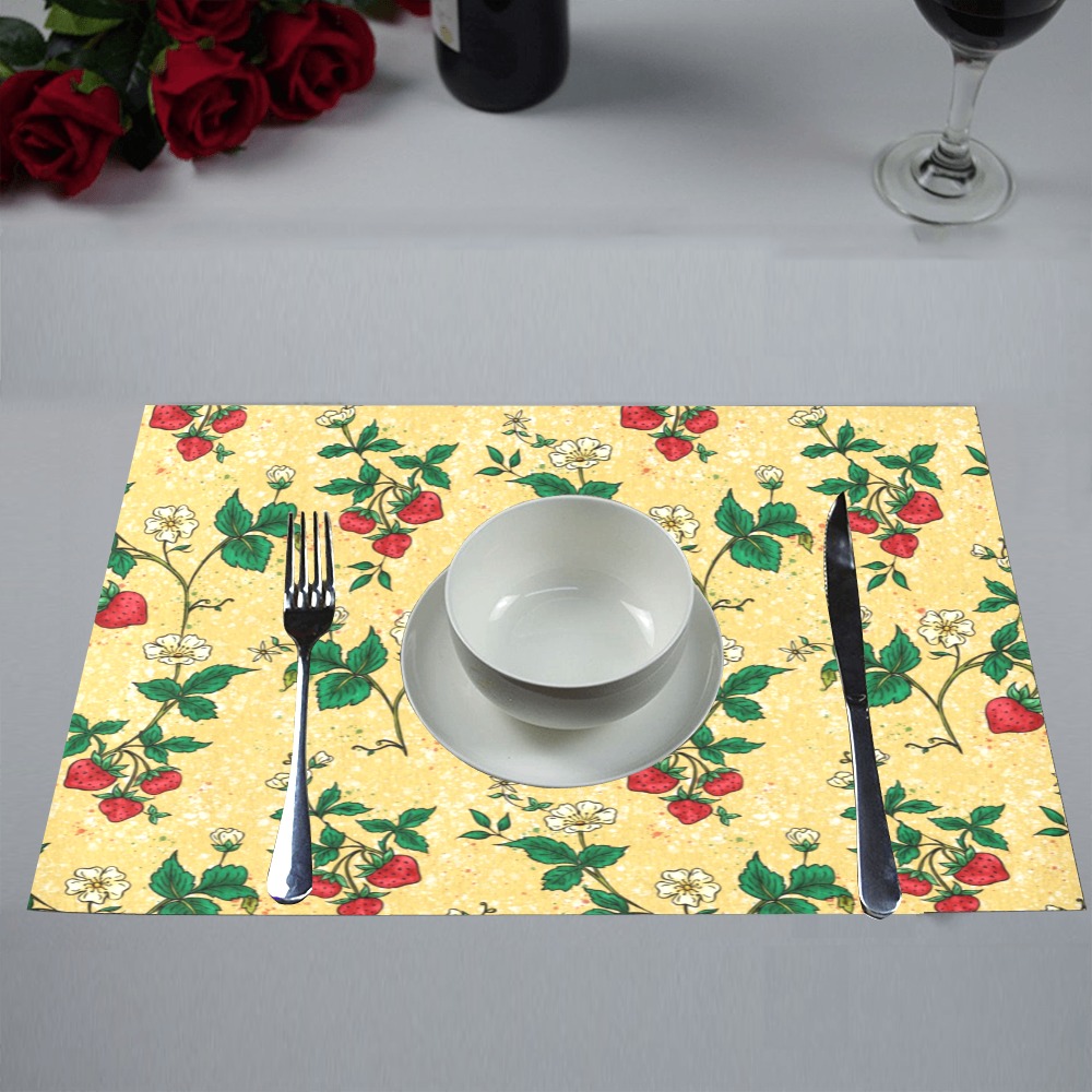 strawberries on yellow Placemat 12’’ x 18’’ (Set of 4)