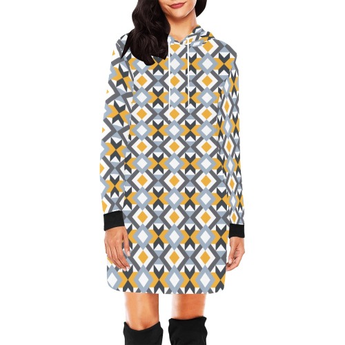 Retro Angles Abstract Geometric Pattern All Over Print Hoodie Mini Dress (Model H27)