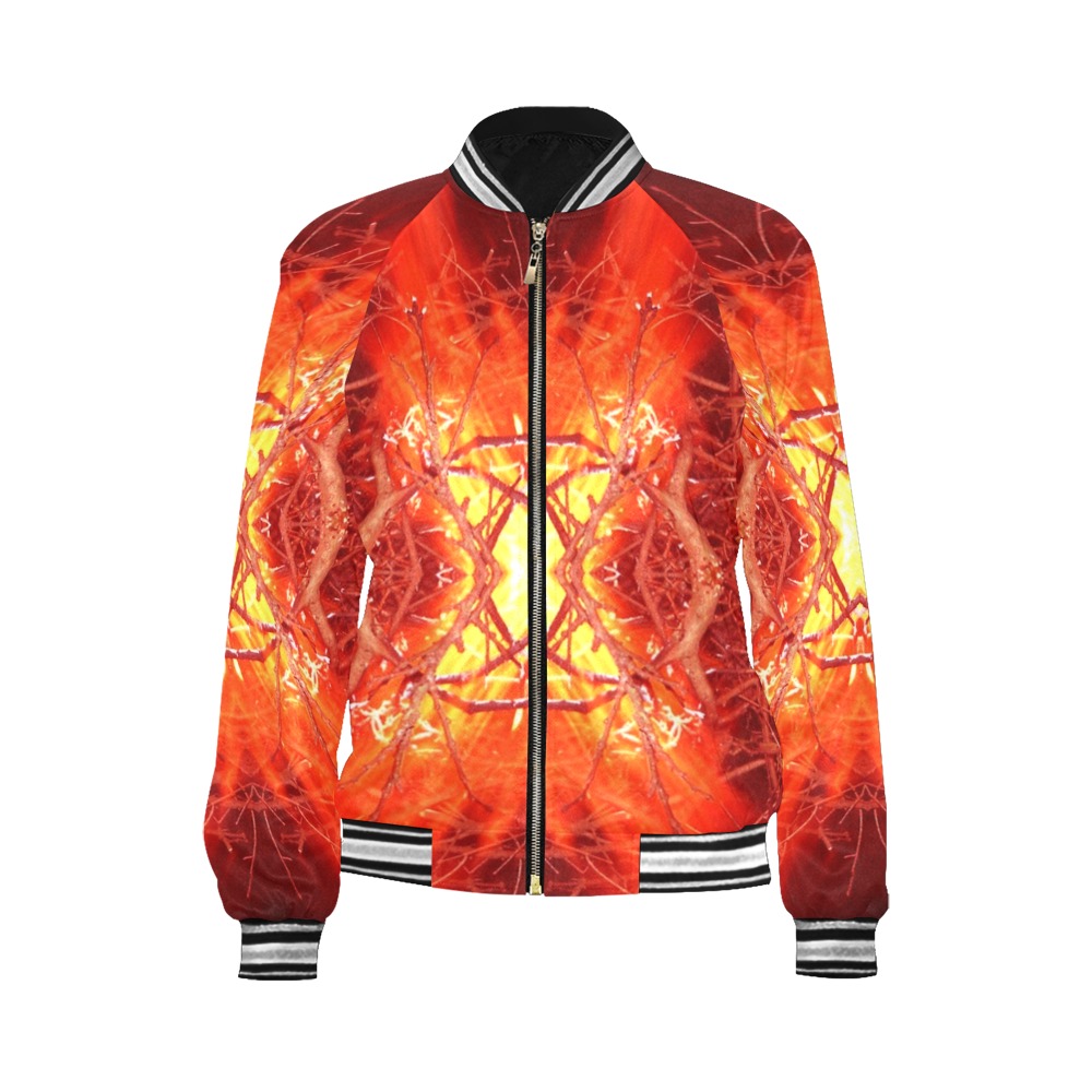 Abstract Fire All Over Print Bomber Jacket for Women (Model H21)