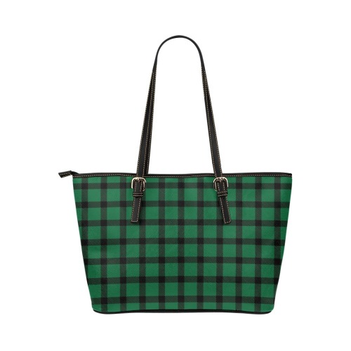 Green and Black Plaid Leather Tote Bag/Large (Model 1651)