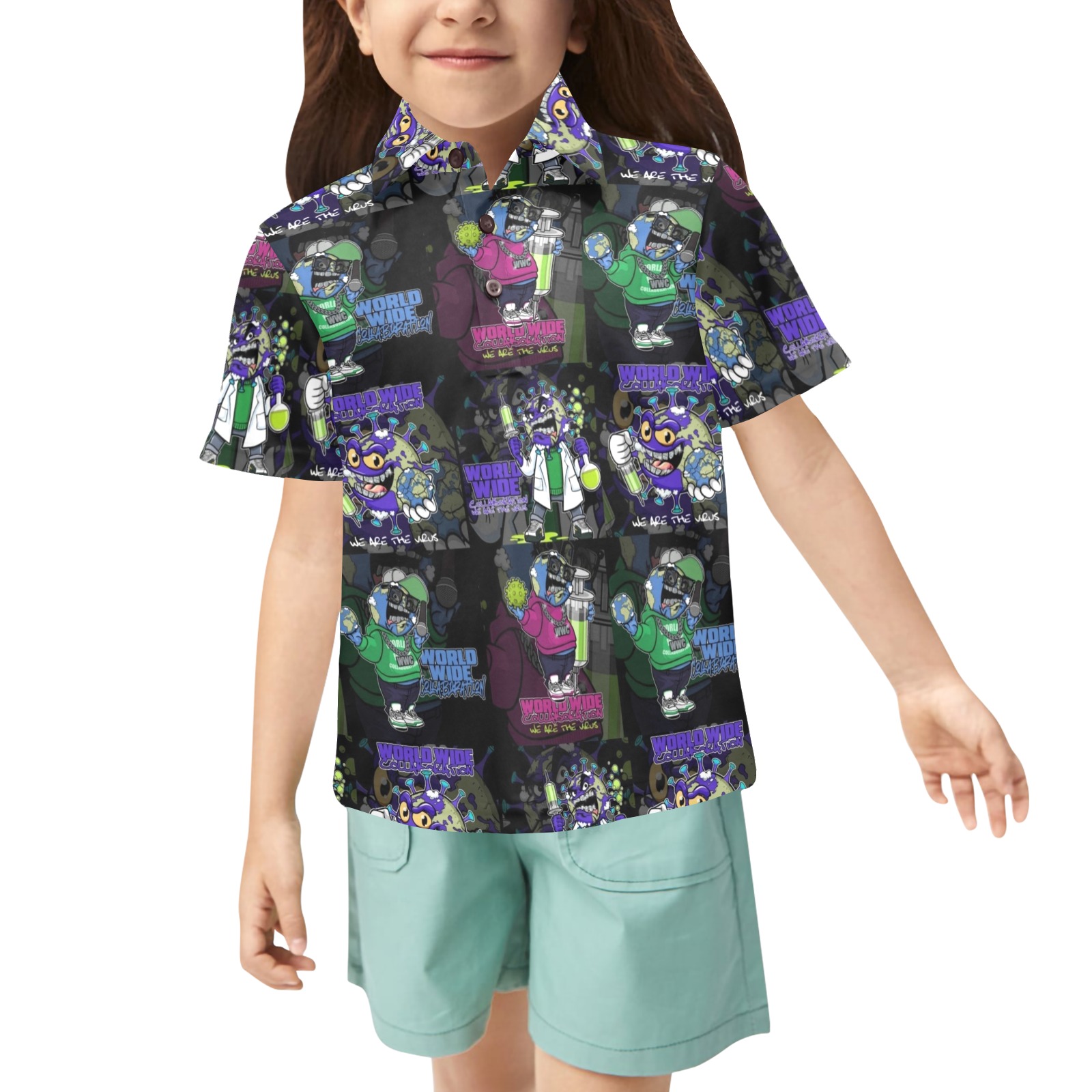 wwcfam Little Girls' All Over Print Polo Shirt (Model T55)