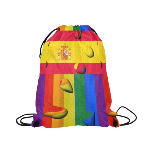 Spain Pride Flag Pop Art by Nico Bielow Large Drawstring Bag Model 1604 (Twin Sides)  16.5"(W) * 19.3"(H)