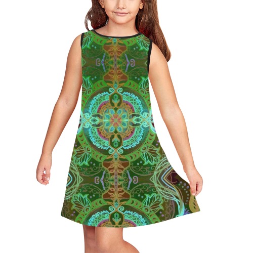 floralie-green Girls' Sleeveless Dress (Model D58)