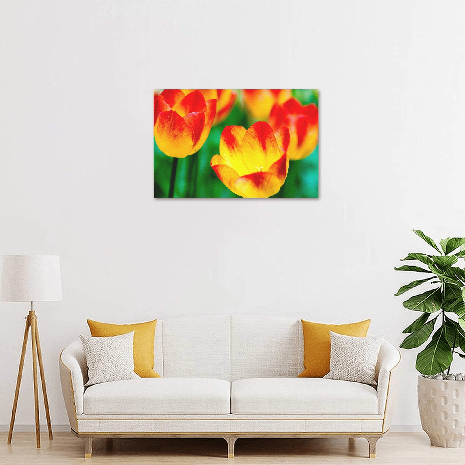 tulip flower flora red yellow green color spring Upgraded Canvas Print 18"x12"