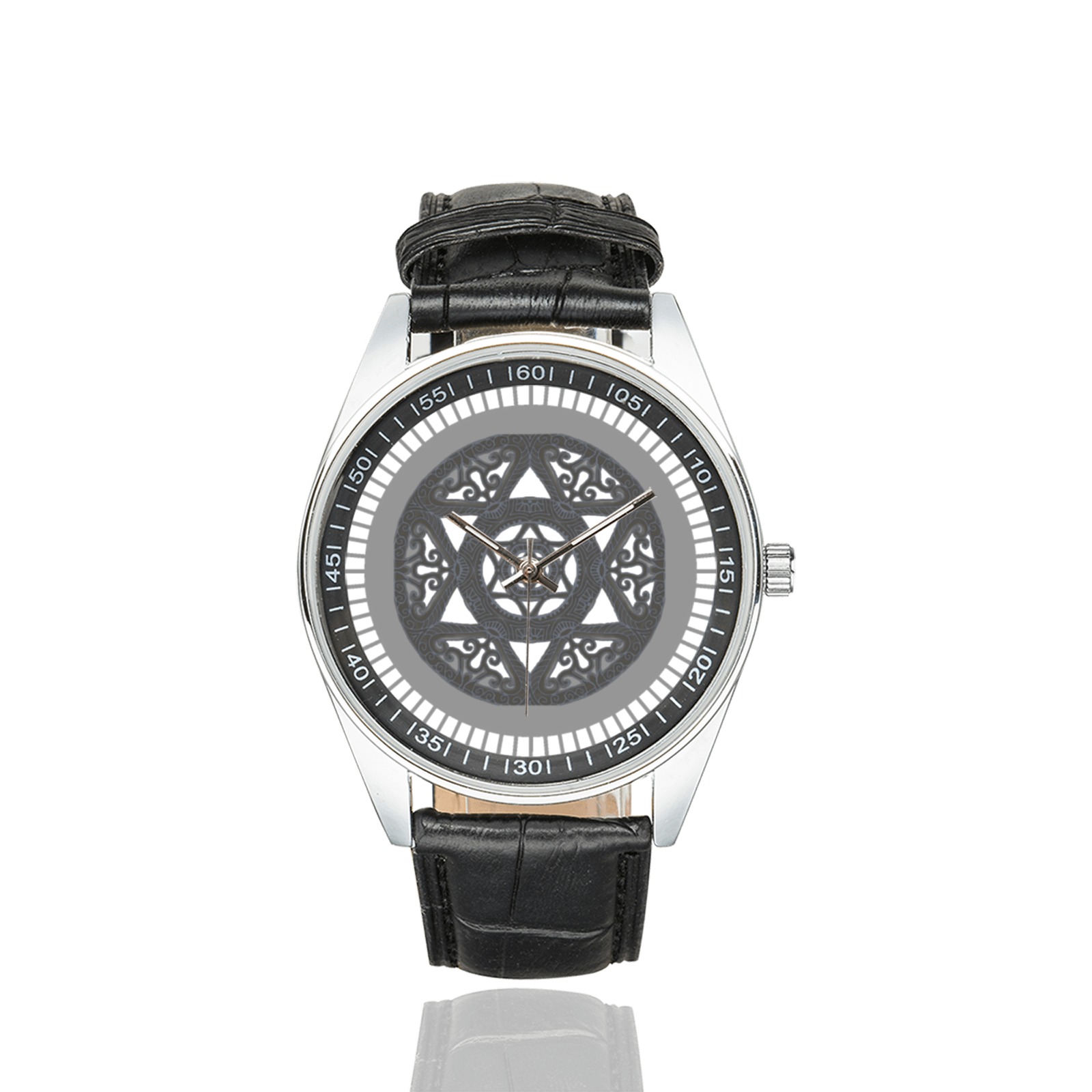 mandala maguen david Men's Casual Leather Strap Watch(Model 211)