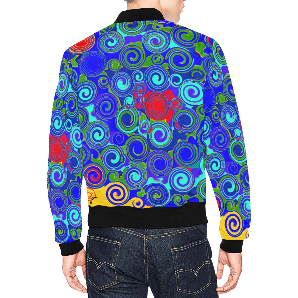 swirls blu All Over Print Bomber Jacket for Men (Model H19)