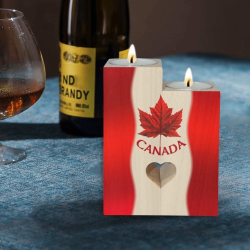 Canada Flag Souvenir Candle Holders Wooden Candle Holder (Without Candle)