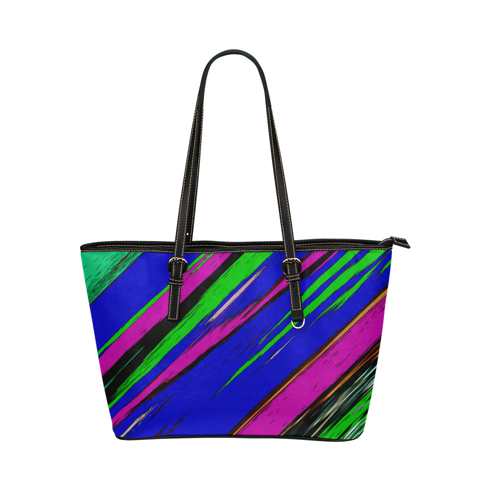 Diagonal Green Blue Purple And Black Abstract Art Leather Tote Bag/Large (Model 1651)