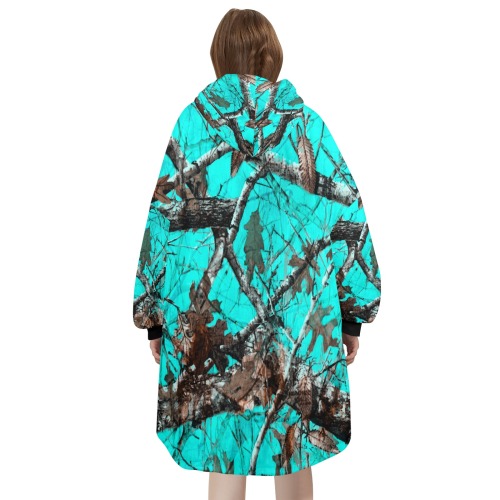 Adult Turquoise Tree Camo Blkt Hoodie Unisex Blanket Hoodie (Model H59)
