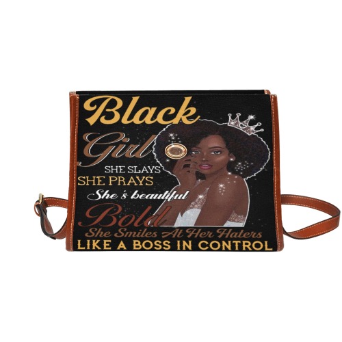 - BLACK GIRL SHE SLAYS SHE PRAYS (black women) Waterproof Canvas Bag-Brown (All Over Print) (Model 1641)