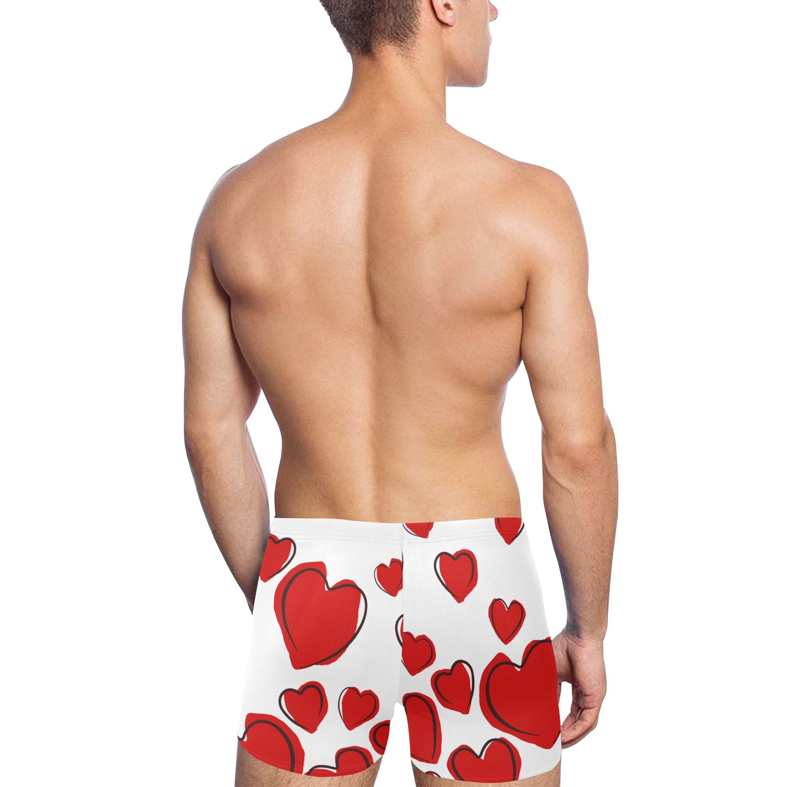 Big Red Hearts on White Men's Swimming Trunks (Model L60)