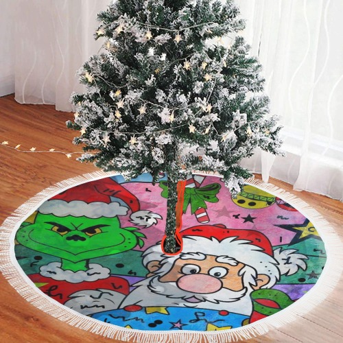 Time for Christmas by Nico Bielow Thick Fringe Christmas Tree Skirt 60"x60"
