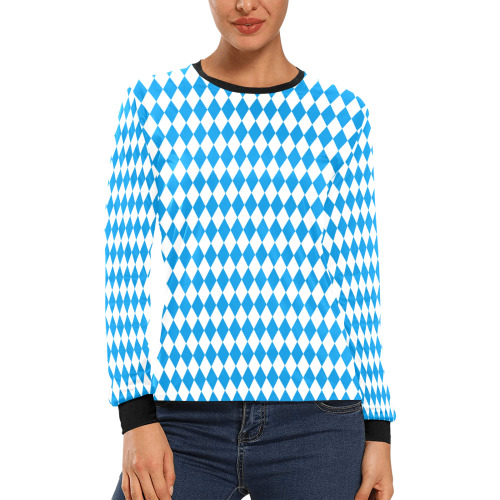 German State Of Bavaria - Flag Colors Pattern Women's All Over Print Long Sleeve T-shirt (Model T51)