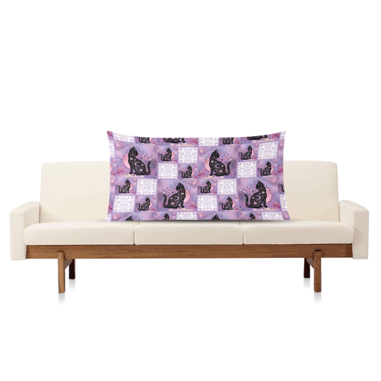 Purple Cosmic Cats Patchwork Pattern Rectangle Pillow Case 20"x36"(Twin Sides)