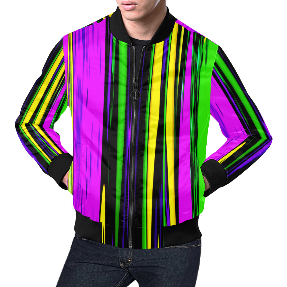 Mardi Gras Stripes All Over Print Bomber Jacket for Men (Model H19)