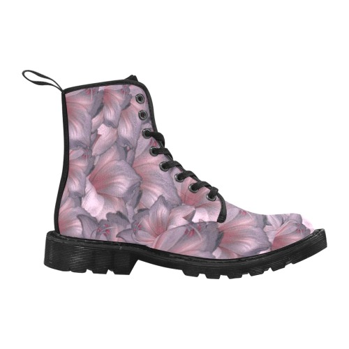 pink petals Martin Boots for Women (Black) (Model 1203H)