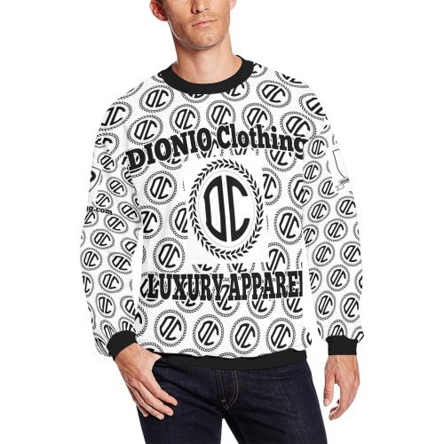 DIONIO Clothing - White & Black Luxury Apparel Logo Sweatshirt Men's Oversized Fleece Crew Sweatshirt (Model H18)