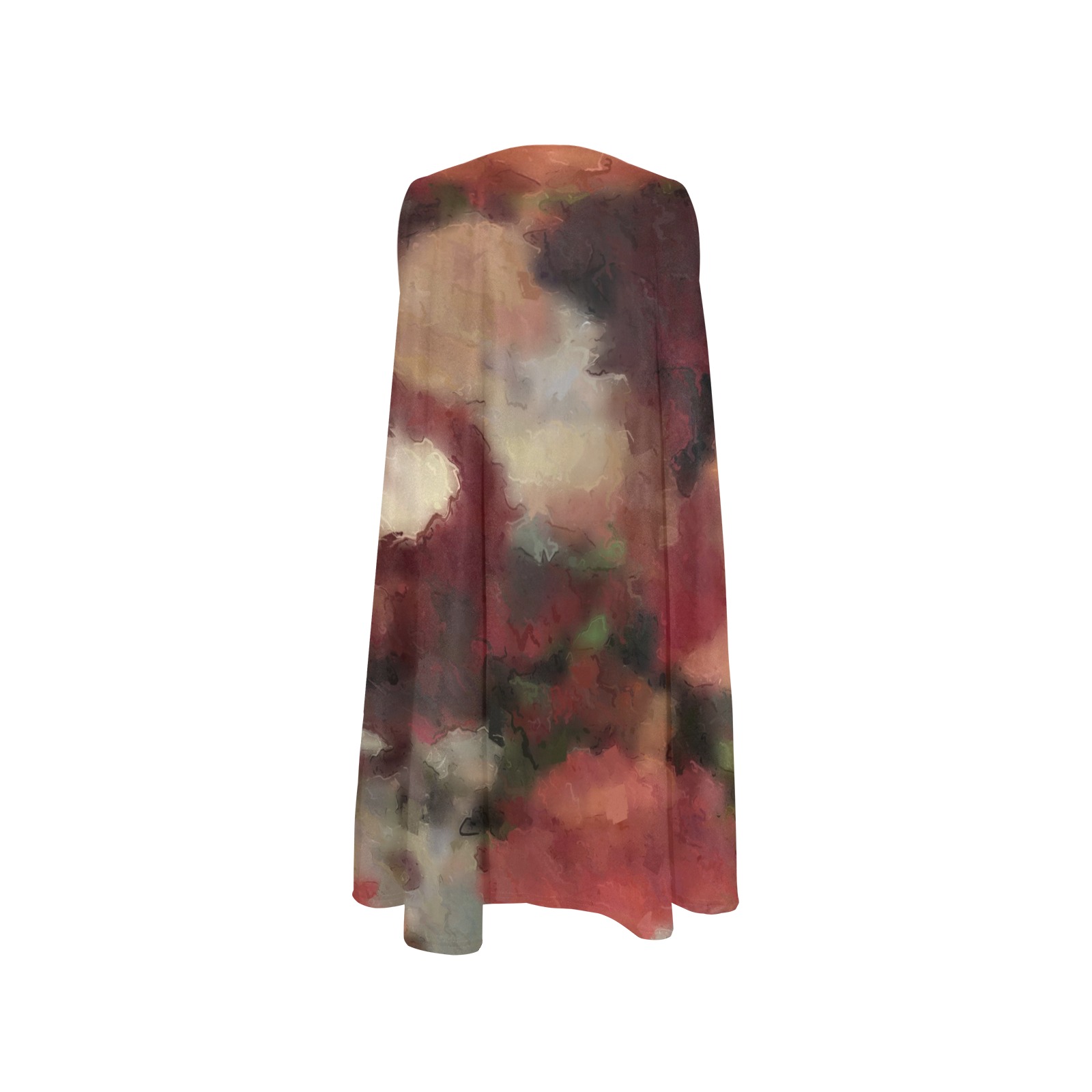 Autumn Watercolor Abstract Sleeveless A-Line Pocket Dress (Model D57)