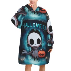 Blanket Hoodie Halloween Party - Cute and Scary Skeleton Design Blanket Hoodie for Women (Model H67)