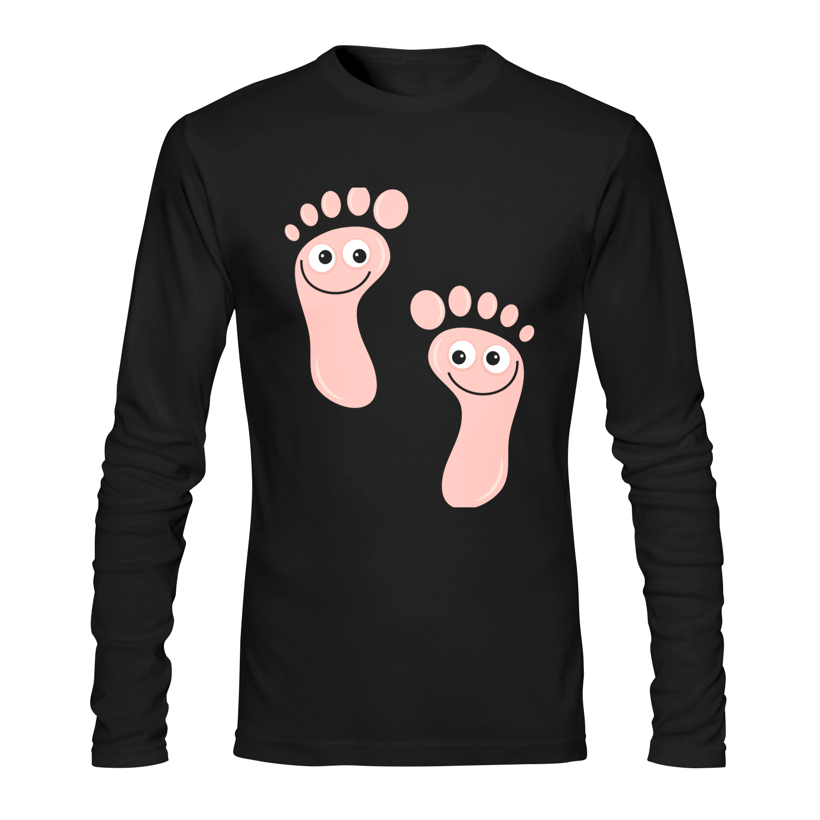 Happy Cartoon Pink Human Foot Prints Sunny Men's T-shirt (long-sleeve) (Model T08)