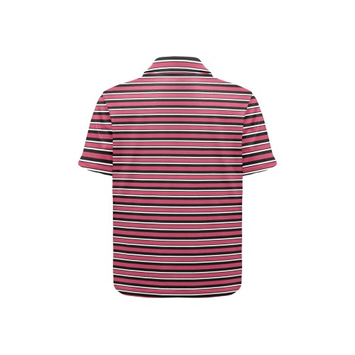 Magenta, Black and White Stripes Little Girls' All Over Print Polo Shirt (Model T55)