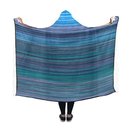 Abstract Blue Horizontal Stripes Hooded Blanket 60''x50''