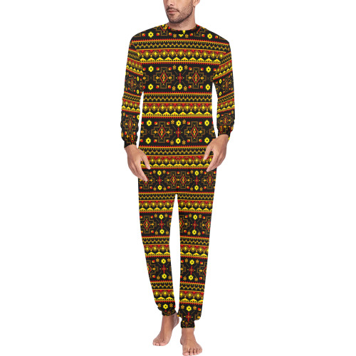 Aboriginal Ethnic Tribal Pattern Men's All Over Print Pajama Set with Custom Cuff