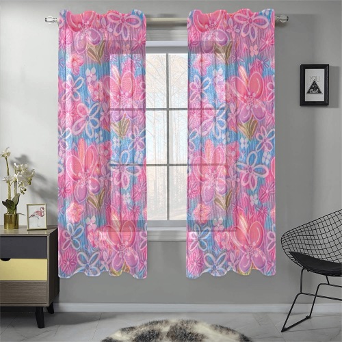 Pretty special floral pattern Gauze Curtain 28"x63" (Two-Piece)