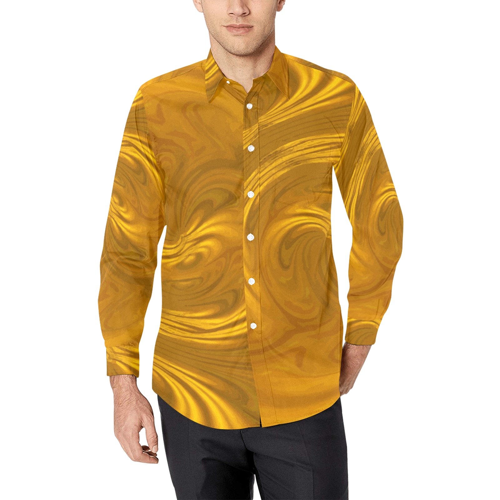 Golden Magma Fire Current Men's All Over Print Casual Dress Shirt (Model T61)