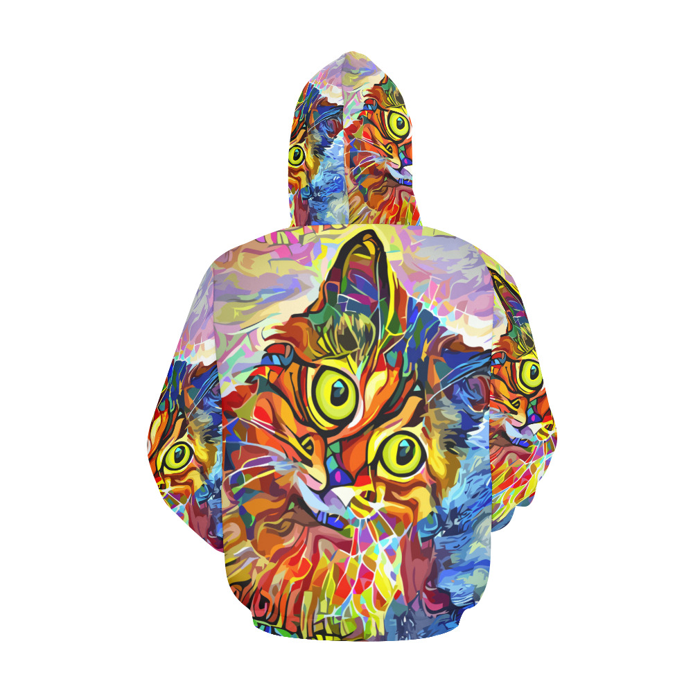 Abstract Cat Face Artistic Pet Portrait Painting All Over Print Hoodie for Men (USA Size) (Model H13)