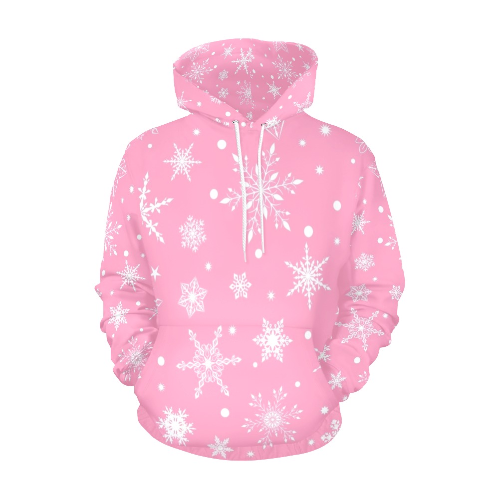 Snowflakes Pink All Over Print Hoodie for Men (USA Size) (Model H13)