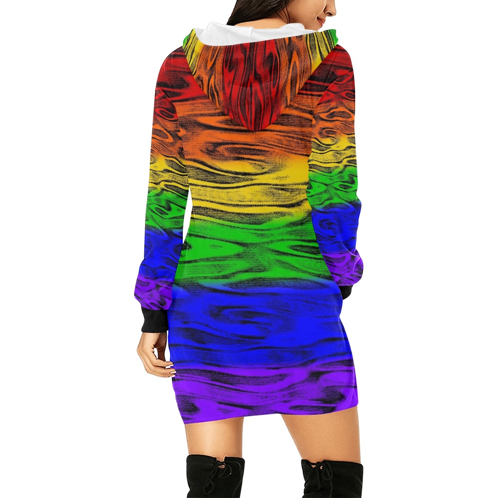 Rainbow Gay Pride Hoodie Dress All Over Print Hoodie Mini Dress (Model H27)