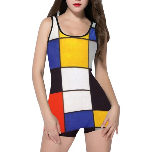 Composition A by Piet Mondrian Classic One Piece Swimwear (Model S03)