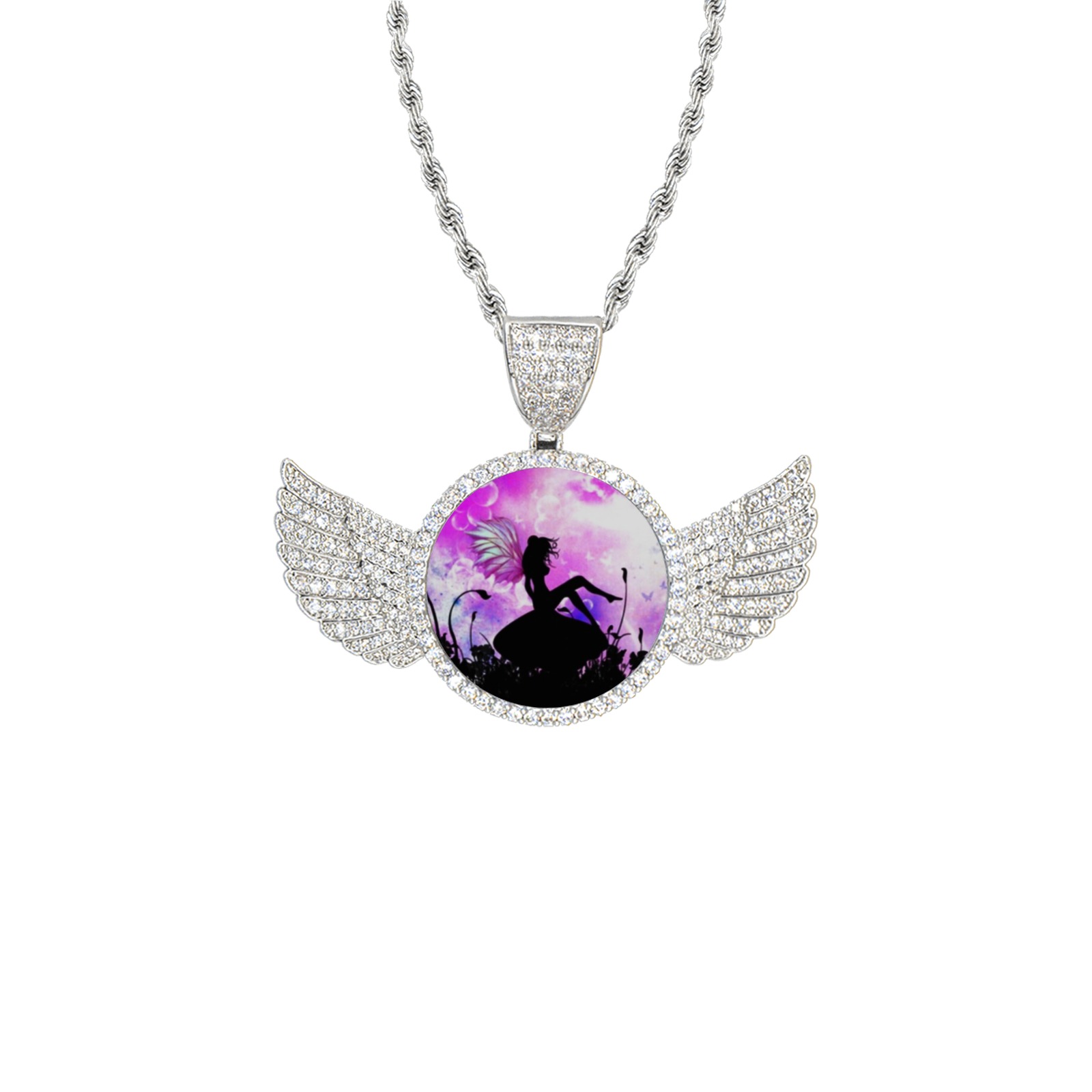 bb ggh5566 Wings Silver Photo Pendant with Rope Chain