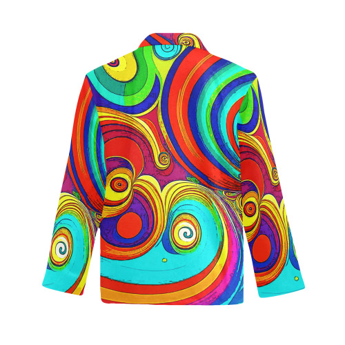 Colorful Groovy Rainbow Swirls Men's V-Neck Long Pajama Top
