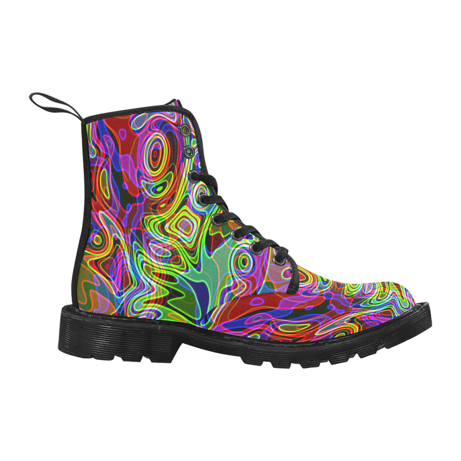 Abstract Retro Neon Pattern Background Design Martin Boots for Women (Black) (Model 1203H)