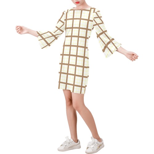 brown and tan Bell Sleeve Dress (Model D52)