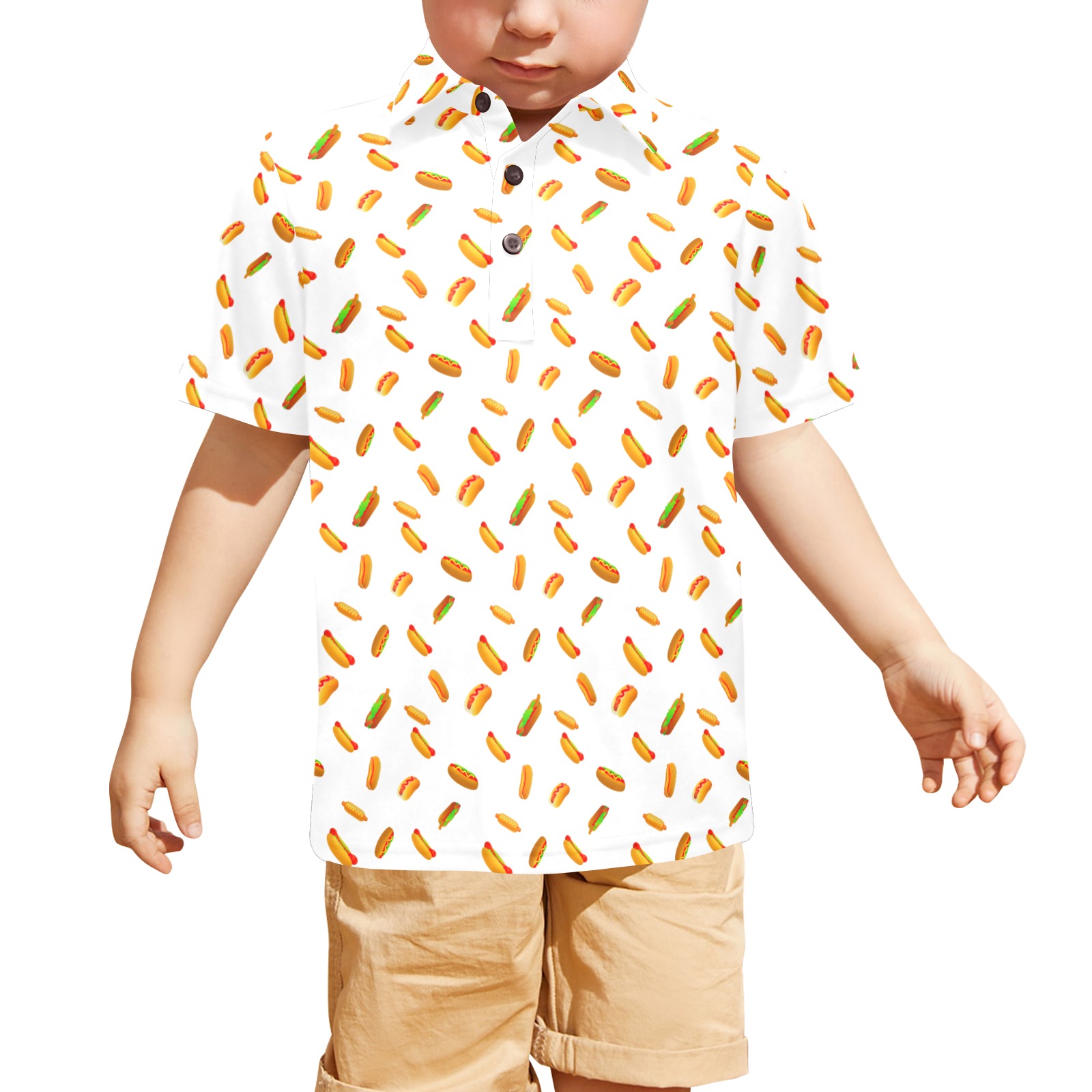 Hot Dog Pattern on White Little Boys' All Over Print Polo Shirt (Model T55)