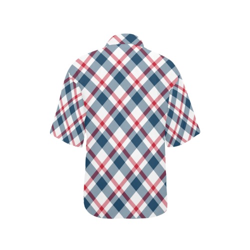 Simple Red, White and Blue Plaid All Over Print Hawaiian Shirt for Women (Model T58)