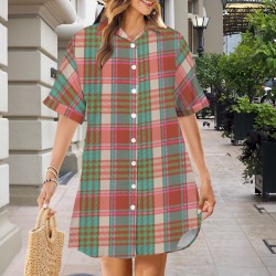 Red Checkered Radiance Short Sleeve Button Front Shirt Dress