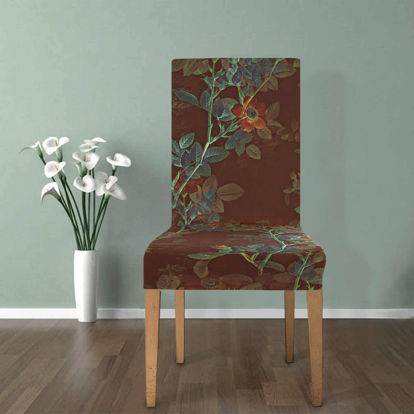 Copper Floral Removable Dining Chair Cover