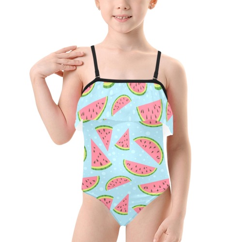 Watermelon Kids' Spaghetti Strap Ruffle Swimsuit (Model S26)