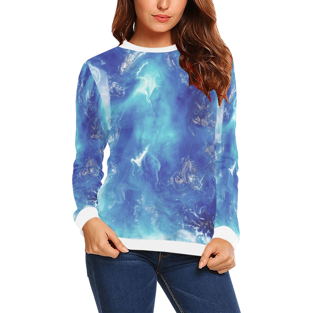 Encre Bleu Photo All Over Print Crewneck Sweatshirt for Women (Model H18)