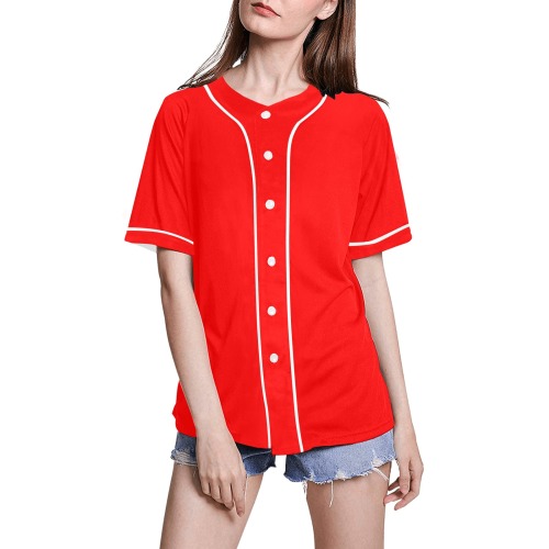 Merry Christmas Red Solid Color All Over Print Baseball Jersey for Women (Model T50)