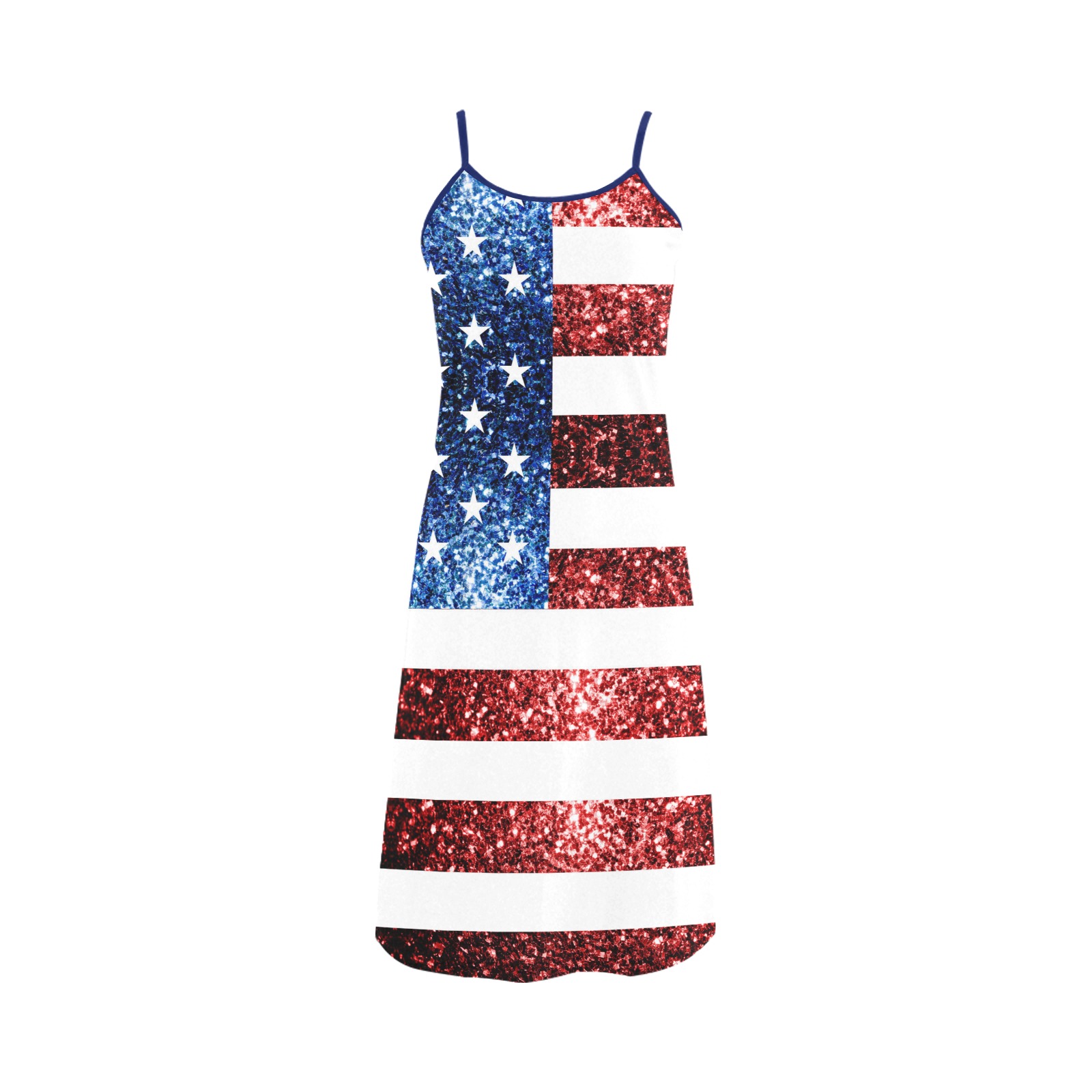 Sparkly USA flag America Red White Blue faux Sparkles patriotic bling 4th of July Alcestis Slip Dress (Model D05)